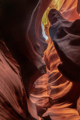 Beautiful yellow orange sandstone slot with  spiral rock skyward in Uppper antelope, Arizona,