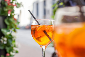 Glass of aperol spritz cocktail