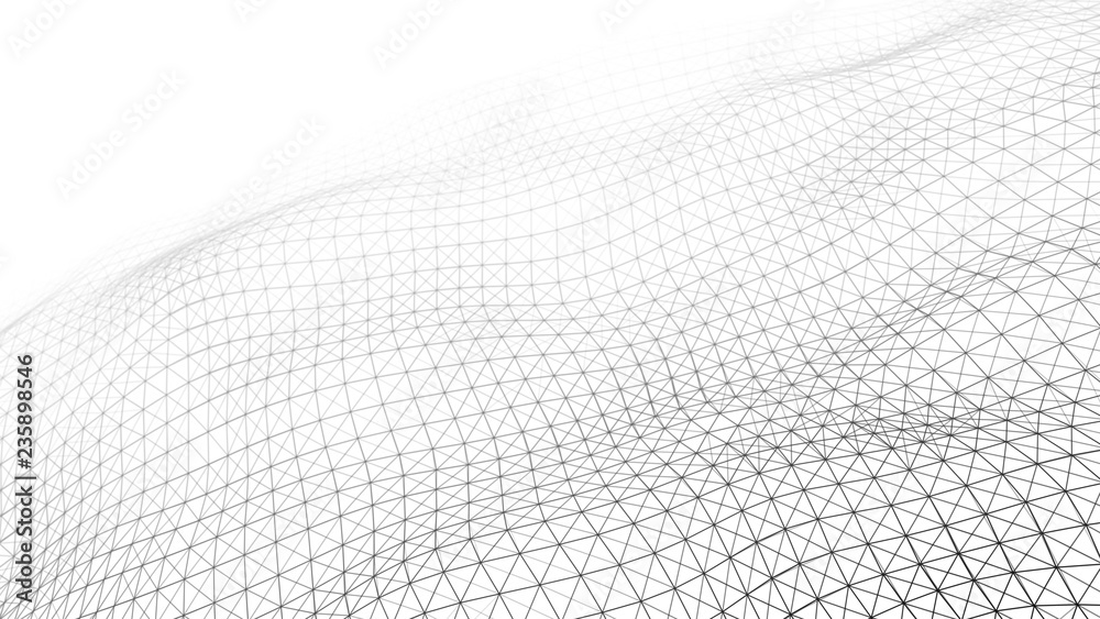 Poster white wave composed of lines and points. abstract light background. wave of particles.