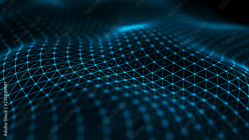 Poster abstract futuristic wave background. wave of particles. wave with connecting dots and lines. 3d rend