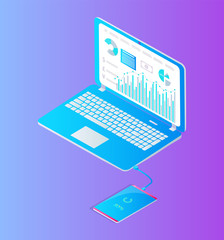 Laptop Diagrams and Charts on Screen Smartphone