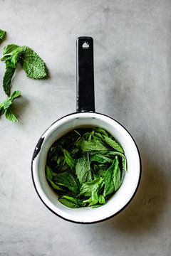 Mint in a saucepan