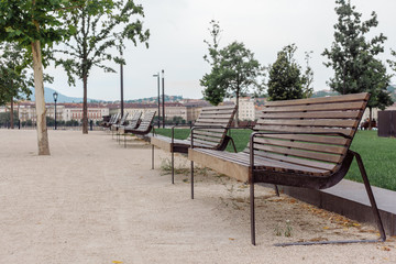 Benches on the square in Budapest, Hungary