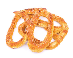 Sweet pretzels on white background