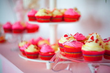 A lot of the color decorated kes stand on the stand