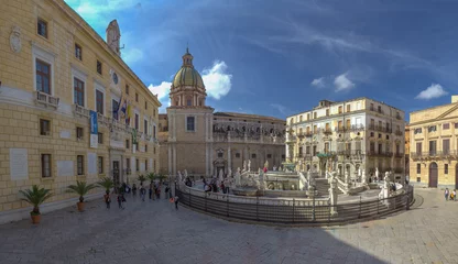 Selbstklebende Fototapeten Palermo Famous fountain of shame on baroque Piazza Pretoria, Palermo, Sicily, Italy  © Michal