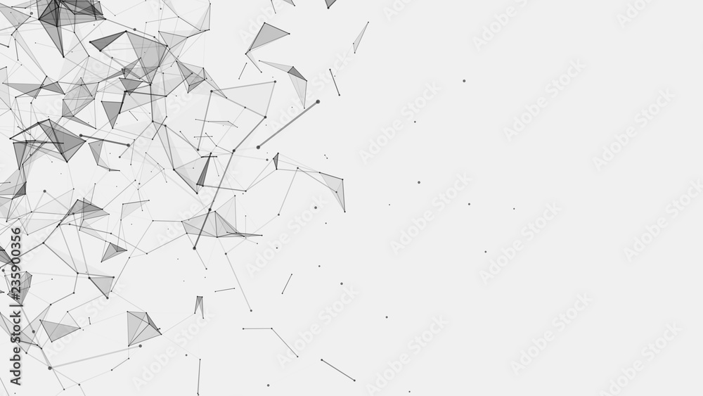 Poster Abstract background consisting of triangles in space. Polygonal white background. Plexus effect. 3d rendering.