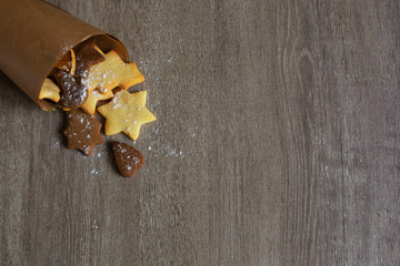 Homemade Cookies on a Wooden Background. Top View with Space for your Text