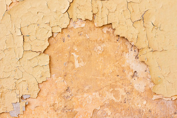Empty Old  Wall Texture. Painted Distressed Wall Surface. Grungy Wide  wall. Grunge Red Stonewall Background. Shabby Building Facade With Damaged Plaster. Abstract Web Banner. Copy Space