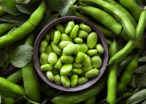 Close up of broad beans in bowl