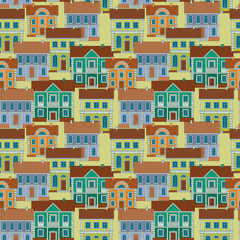 Set of Colorful houses. Flat style Vector Seamless Pattern.