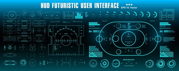 HUD futuristic blue user interface, dashboard display virtual reality technology screen