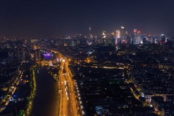 Fototapeta na wymiar Aerial photography Nanjing city night scene