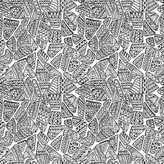 Seamless ornament drawing by hand. Doodle - a repeating pattern. Black and white vector illustration.