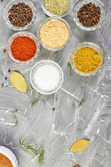Seasoning background. Spice and herb seasoning with fresh and dried