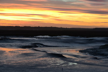 Coucher de soleil sur la baie de Somme, phare de Hourdel, Picardie, Nord Pas de Calais, Nord de la...