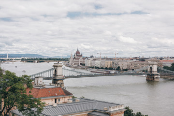 Fototapeta na wymiar City panorama with Hungarian Parliament, Danube river. Budapest, Hungary