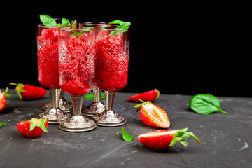Summer refreshing strawberry sorbet, slush granita drink