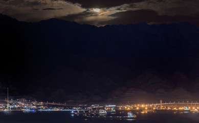 Fototapeta na wymiar Night view on marine port of Aqaba, Jordan, Middle East