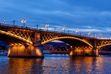 Fototapeta na wymiar Margaret Bridge in Budapest. Night view