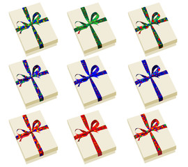 Set of nine gift boxes of different colors