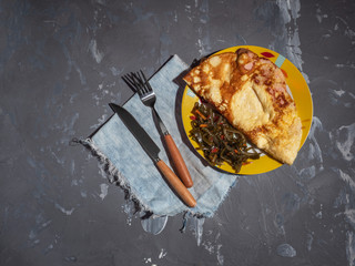 Ham Omelet Breakfast and Seaweed Salad, cutlery