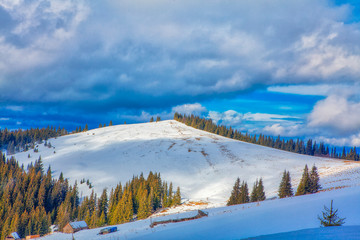 Fototapeta na wymiar winter nature , mountains covered by snow 