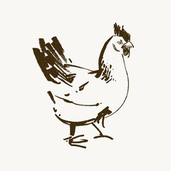 Vector chicken breeding hand drawn set. Engraved Chicken, Roster llustrations. Rural natural bird farming. Poultry business. - 235904931