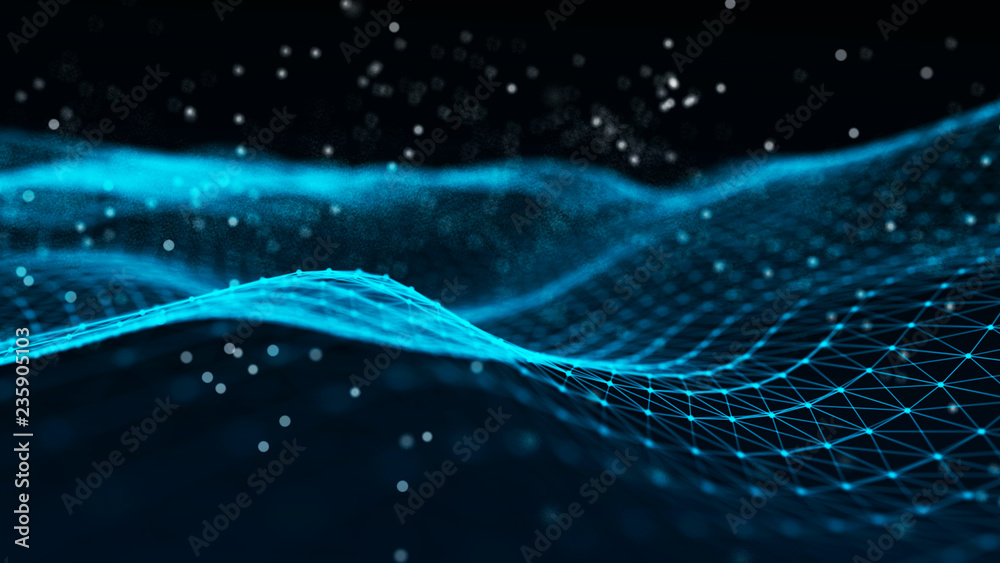 Aufkleber Abstract polygonal space. Network connection structure. Dark background with connecting dots and lines. Big data digital background. 3d rendering.