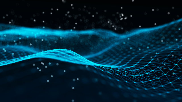 Abstract polygonal space. Network connection structure. Dark background with connecting dots and lines. Big data digital background. 3d rendering.