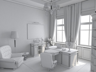 director's office, head office, interior visualization, 3D illustration