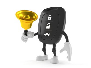 Obraz na płótnie Canvas Car remote key character ringing a hand bell