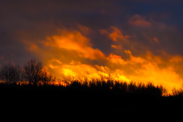 The fiery glow of the forest. The sky lit by the flame of burning.  © maestrovideo