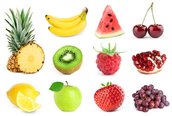 Collection of fruits on white
