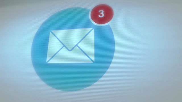 You Have Received 100 Messages In Email Box/ Animation of a cool email icon with counting number, twitch, glitch and noise distorted effects