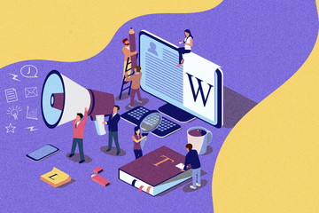 Creative Blogging isometric illustration concept, people learning about creative blogging or copywriting can use for web page, banner, presentation, social media, documents. Noise texture