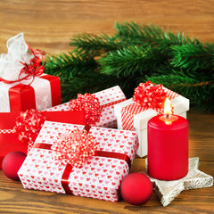 Christmas gifts and candle