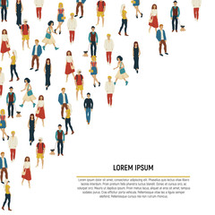 People crowd. Cartoon style illustration of young men and woman