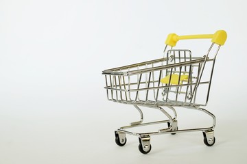 Supermarket cart on white background.