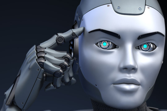 Robot holds a finger near the head