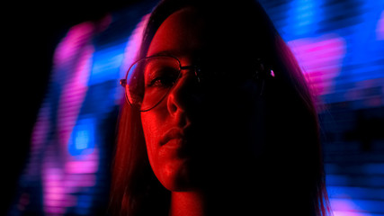 Young woman under drug influence hanging out in club, nightlife, close up