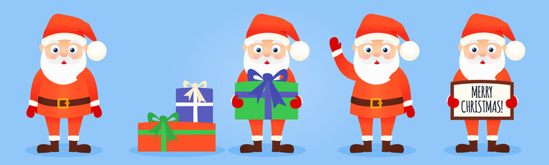 Set of cartoon Christmas illustrations isolated, vector Santa Claus