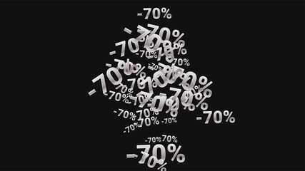 Percent Sings on Dark Background. Black Poster with Silver Percent Sings and Snowflakes. Vector Discount Sale Background.