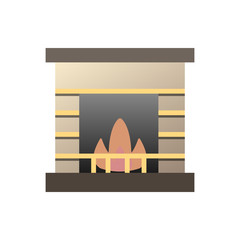 Christmas fireplace line icon flat design