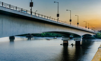 Vashi bridge over the sea inlet of the Arabian sea in Mumbai at sunset