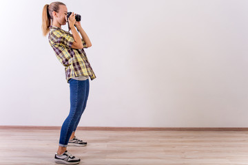 different photographer poses: bending, squatting, lying down