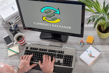 Currency exchange concept on a computer