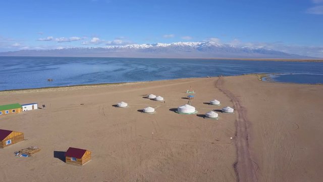 View of Mongolian Ger near the Khar Lake at Khovd in Mongolia