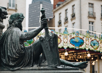Fototapeta premium close up of a statue in the Royal square with fountain in Nantes city in France.