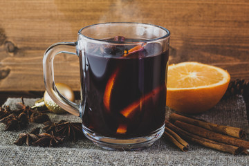 Mulled wine. Hot alcoholic drink for winter time.